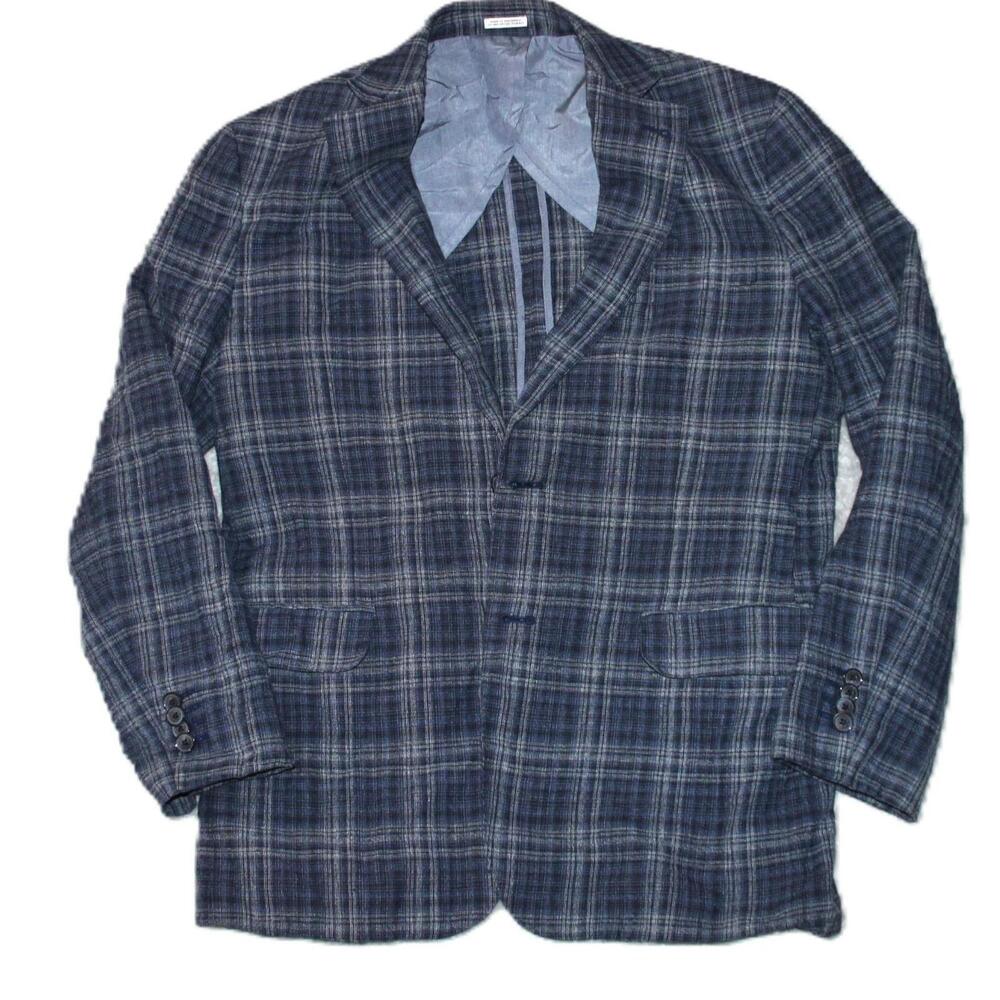 Joseph Abboud Sport Coat Mens 40 Regular Blue Plaid Wool Silk Linen Tweed Jacket